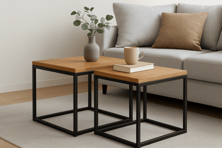 Industrialny zestaw stolików – funkcjonalność i styl w jednym