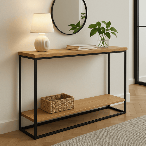 Wąska konsola do holu – dębowe drewno w nowoczesnym wnętrzu