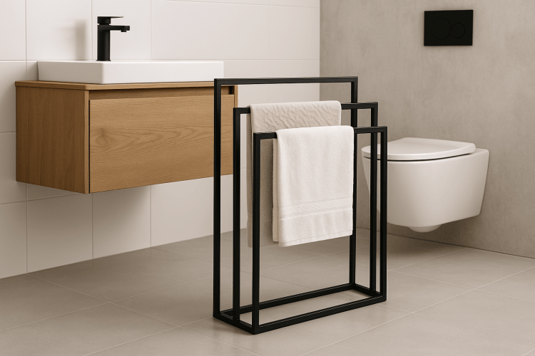 Metalowy stojak na ręczniki – nowoczesna klasyka w łazience