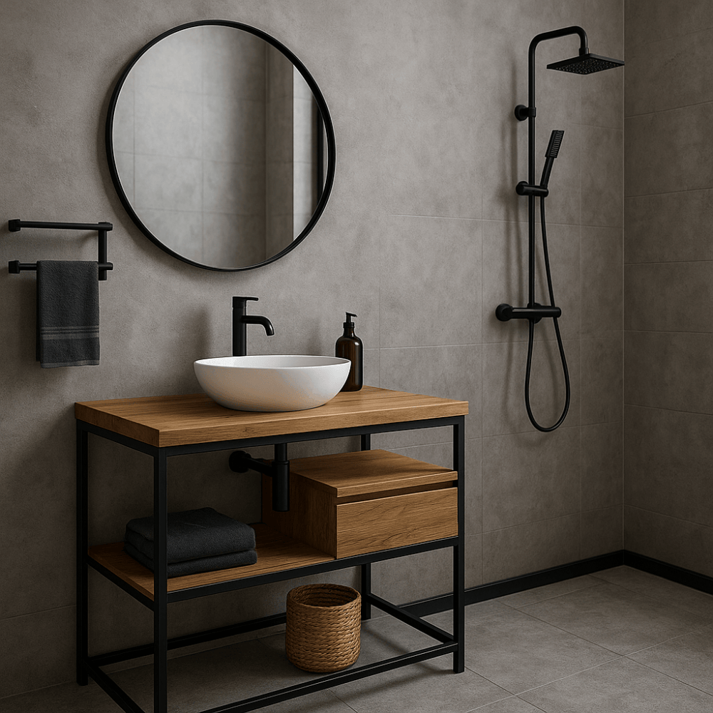 Jakie meble industrialne do łazienki wybrać przy małym metrażu?