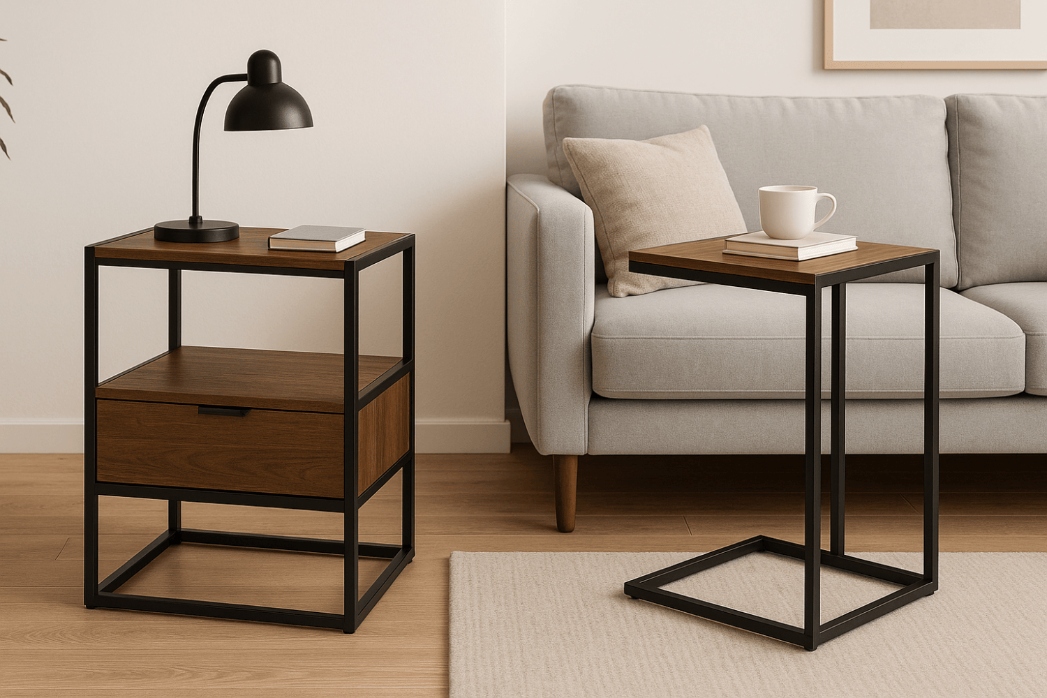 Stolik nocny loft i stolik pomocniczy do kanapy – funkcjonalne must-have nowoczesnych wnętrz
